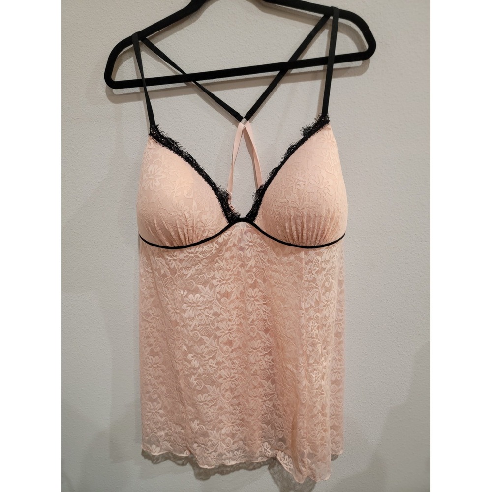 Secret Treasures Sz 3X 22W-24W Peach‎ And Black Lace Lingerie Camisole Nightgown